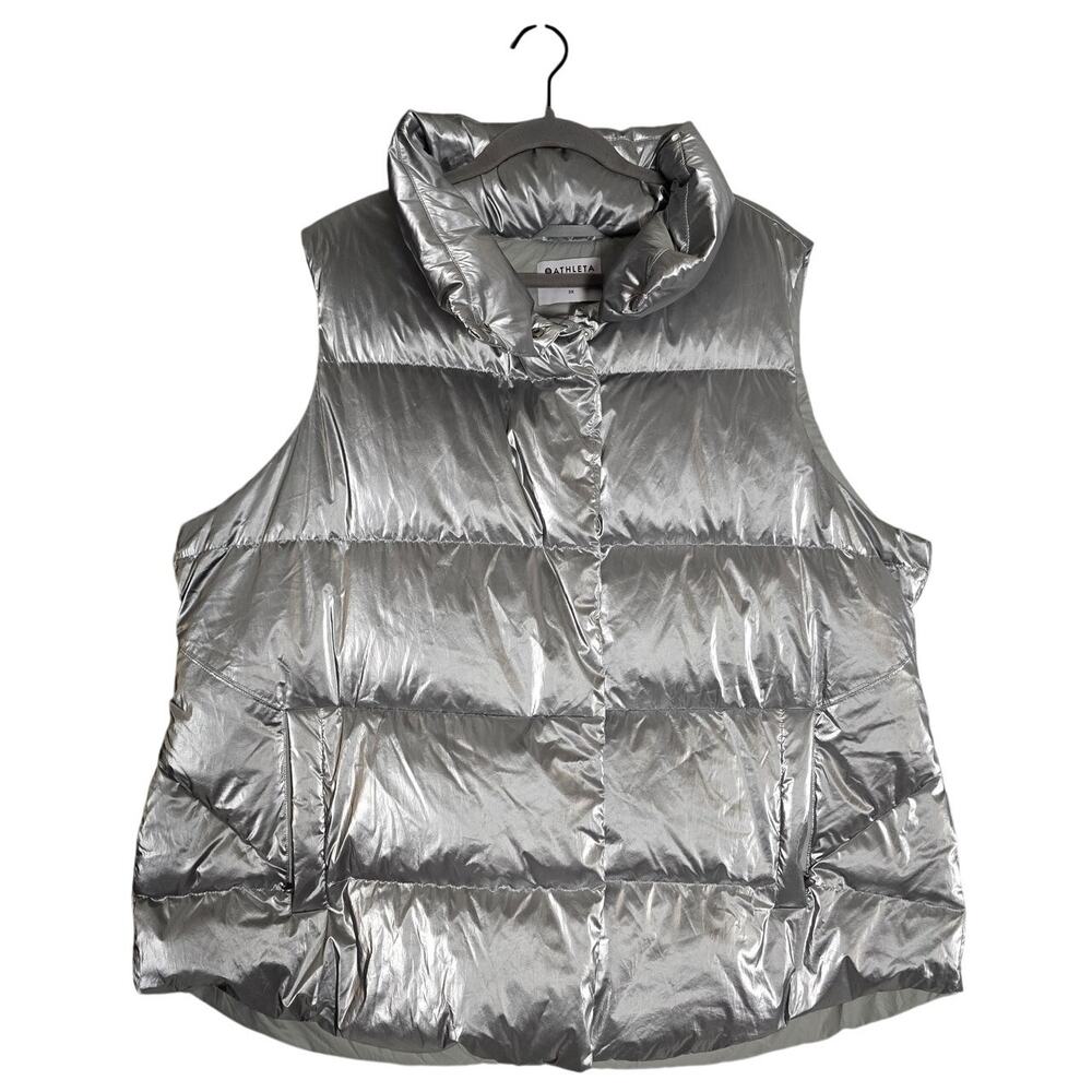 Athleta Metallic Silver Puffer Vest Womens 3X Down Quilted Plus Coat Futuristic